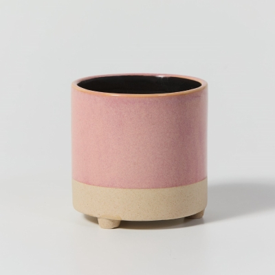 Two Tone Pink and Natural Ceramic Pot